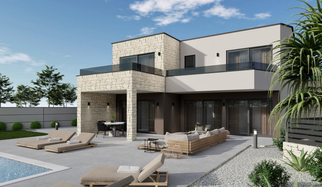 Istra, Tinjan, moderna vila s bazenom u izgradnji, 235 m2